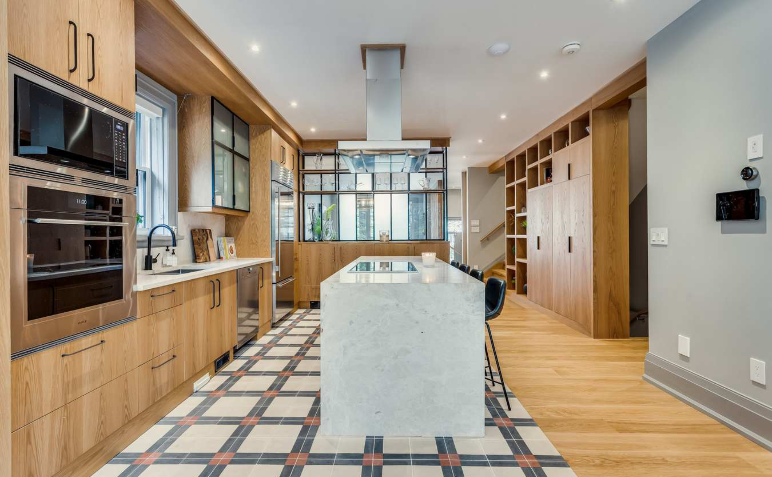 Kitchen and built-in furniture design for a residential detached house with wider angle